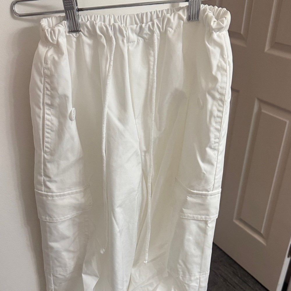 White Drawstring Cargo Joggers